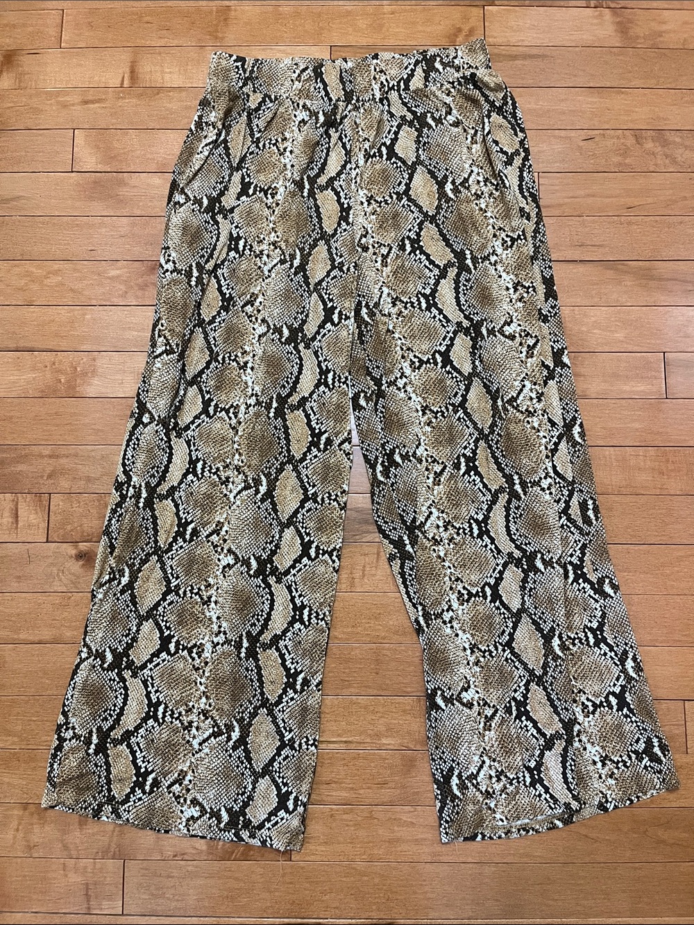 H&M Snake-Print Wide-Leg Pants in Brown and Cream